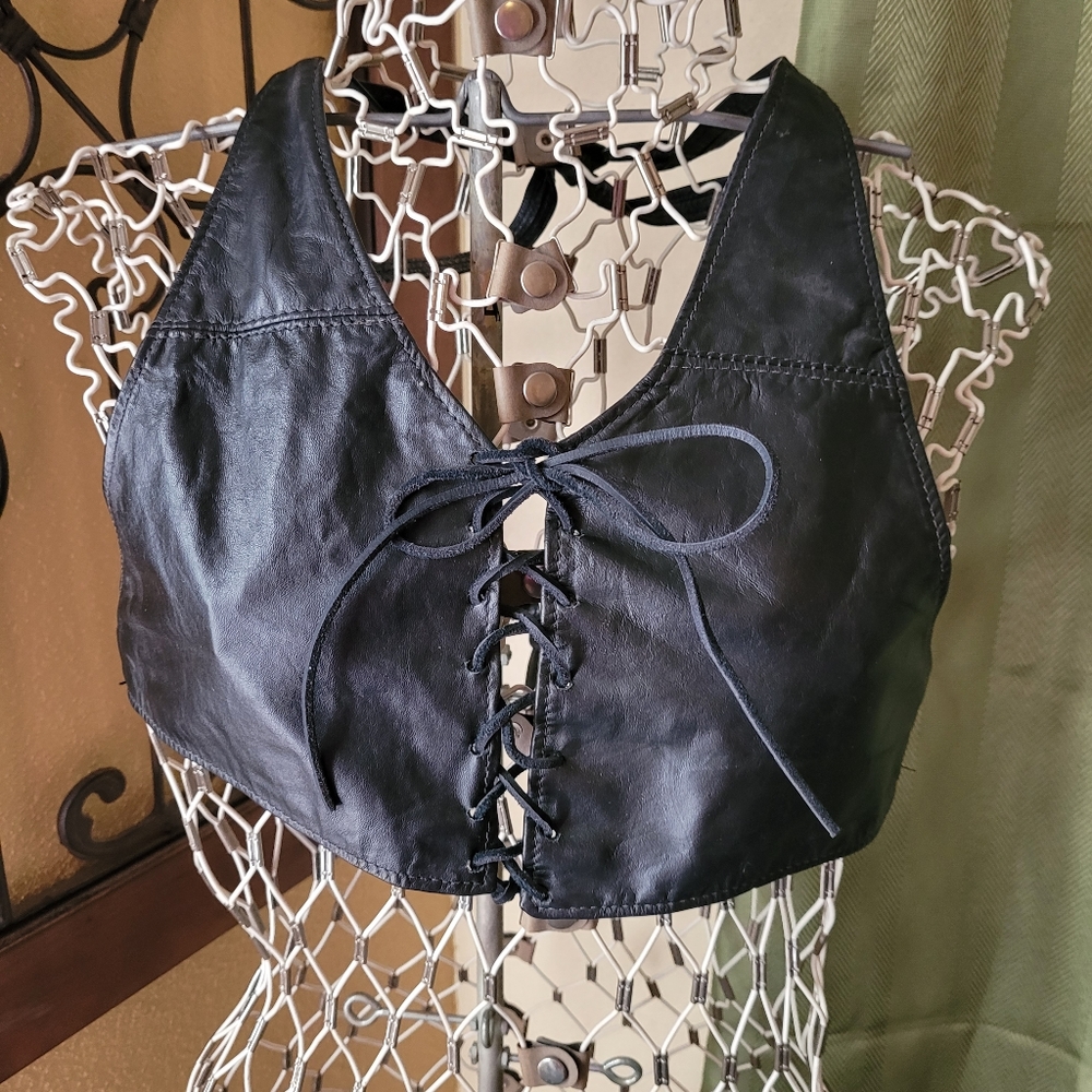 Made in USA leather tie back top
